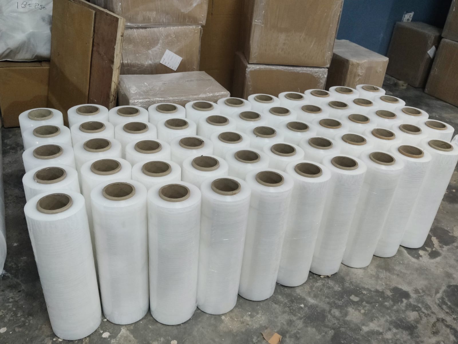 Industrial stretch wrap rolls ready for dispatch